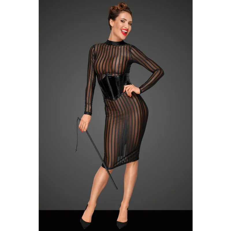 Noir Handmade Robe Longue En Résille Transparente à Rayures 6 Noir Handmade Robe Longue En Résille Transparente à Rayures – Image 4