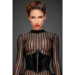 Noir Handmade Robe Longue En Résille Transparente à Rayures 11 Noir Handmade Robe Longue En Résille Transparente à Rayures -Lingerie Soldes Boutique robe longue rayures manches longues 2