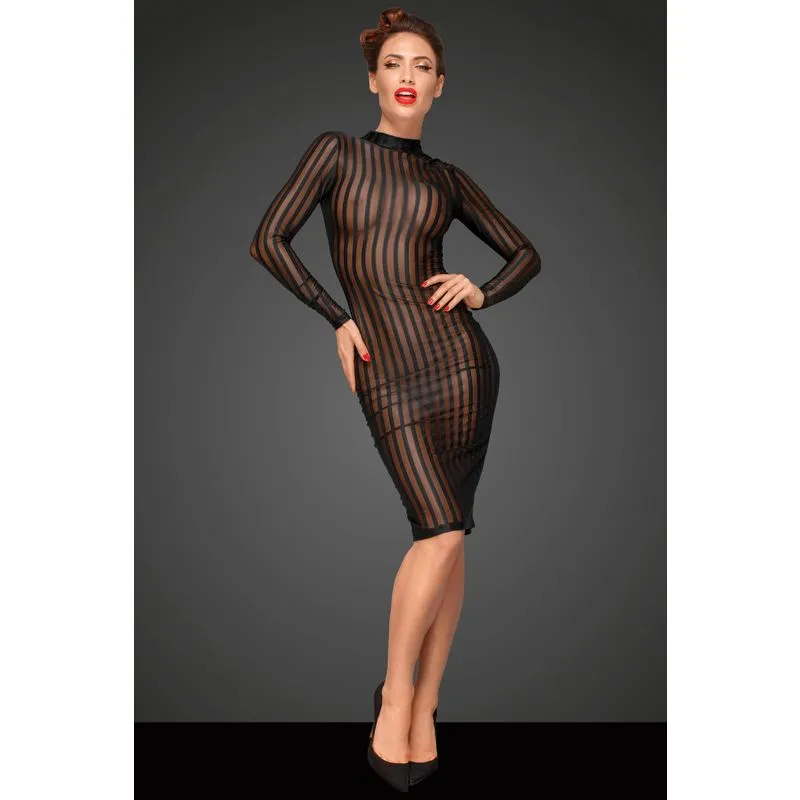 Noir Handmade Robe Longue En Résille Transparente à Rayures 3 Noir Handmade Robe Longue En Résille Transparente à Rayures