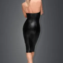 Noir Handmade Robe Longue En Wetlook Avec Col Choker -Lingerie Soldes Boutique robe longue wetlook choker anneau 2