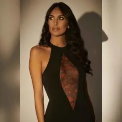 Patrice Catanzaro Robe En Lycra Et Résille Transparente Fleurie - Yumi -Lingerie Soldes Boutique robe lycra resille fleurie yumi 5