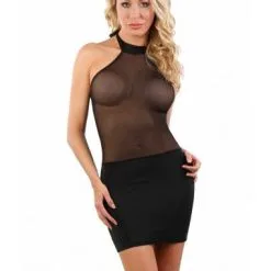 Robe Courte En Lycra Et Résille Transparente - Noire 7 Robe Courte En Lycra Et Résille Transparente - Noire -Lingerie Soldes Boutique robe lycra resille noire 1