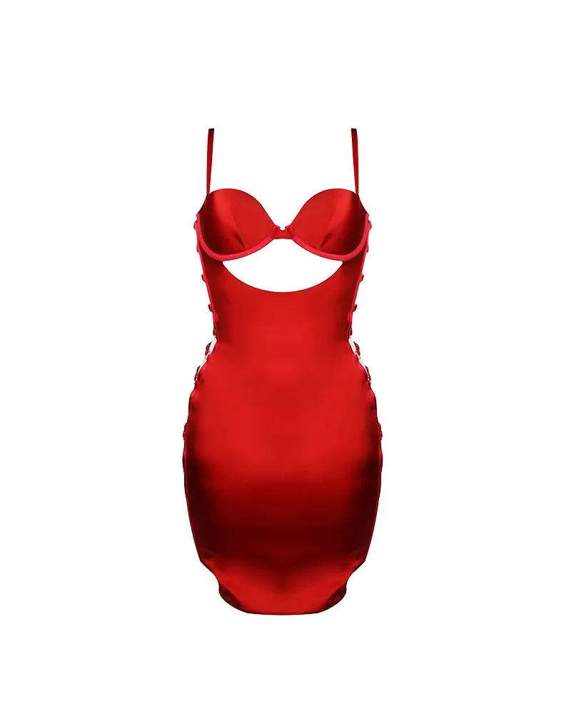 E.L.F. Zhou London Robe En Soie Rouge Ajourée Effet Bondage - Scarlet 4 E.L.F. Zhou London Robe En Soie Rouge Ajourée Effet Bondage - Scarlet – Image 2