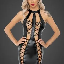 Noir Handmade Robe En Wetlook Ajourée Avec Laçage -Lingerie Soldes Boutique robe wetlook ajouree lacee 4