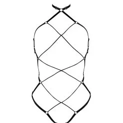 E.L.F. Zhou London Playsuit En Lanières Satinées - Shibari Noire -Lingerie Soldes Boutique shibari playsuit black 2