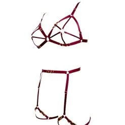 E.L.F. Zhou London Soutien-gorge Harnais Avec Attaches Or - Cage O-ring Bra Bordeaux -Lingerie Soldes Boutique soutien gorge harnais cage bra bordeaux 3