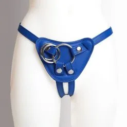 The Sinners Harnais Pour Gode-ceinture Avec Plastron Amovible Et Attaches D-Ring - Cuir Souple Bleu -Lingerie Soldes Boutique strapon bleu plein doubleanneaux face