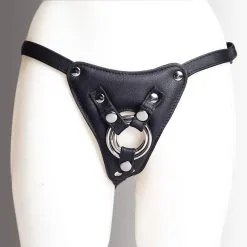 The Sinners Harnais Pour Gode-ceinture Avec Attaches D-Ring - Cuir Souple Noir -Lingerie Soldes Boutique strapon noir ouvert doubleanneaux face