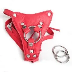 The Sinners Harnais Pour Gode-ceinture Avec Attaches D-Ring - Cuir Souple Rouge -Lingerie Soldes Boutique strapon rouge ouvert anneaux seul 1