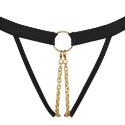 Culotte Ouverte En Wetlook Mat Avec Chaînettes Dorées -Lingerie Soldes Boutique string ouvert wetlook chaines dorees 4