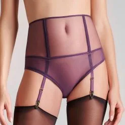 Maison Close Tanga Ouvert Porte-jarretelles - L'Amoureuse - Orchidée Violette -Lingerie Soldes Boutique tanga haut pj l amoureuse orchidee violette 4
