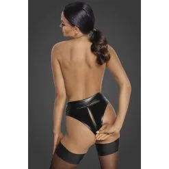Noir Handmade String Taille Haute Ouvrable En Wetlook -Lingerie Soldes Boutique tanga wetlook zippe 3
