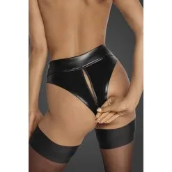 Noir Handmade String Taille Haute Ouvrable En Wetlook -Lingerie Soldes Boutique tanga wetlook zippe 4