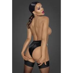 Noir Handmade String Taille Haute Ouvrable En Wetlook -Lingerie Soldes Boutique tanga wetlook zippe 5
