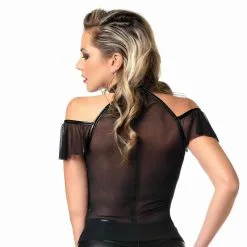 Patrice Catanzaro Top En Résille Et Vinyle Avec épaules Nues - Dina -Lingerie Soldes Boutique top resille vinyle dina 5