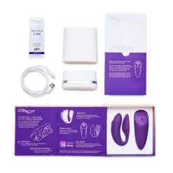 We-Vibe Vibromasseur Télécommandé Pour Couple Chorus - Violet -Lingerie Soldes Boutique wvi chorus purple flatlay box contents jpg 104 2